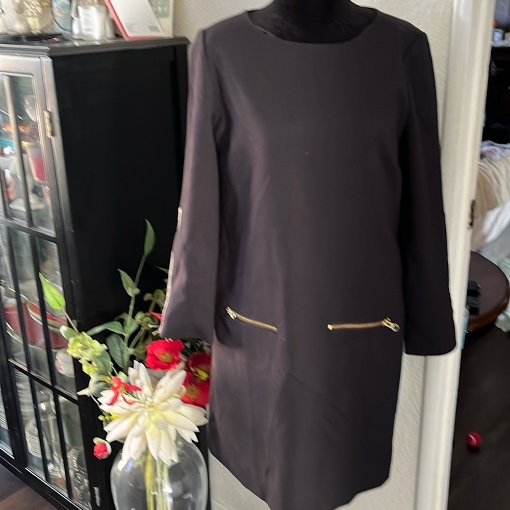 J.Crew lined dress so many cool little accents leather patches super cute thick